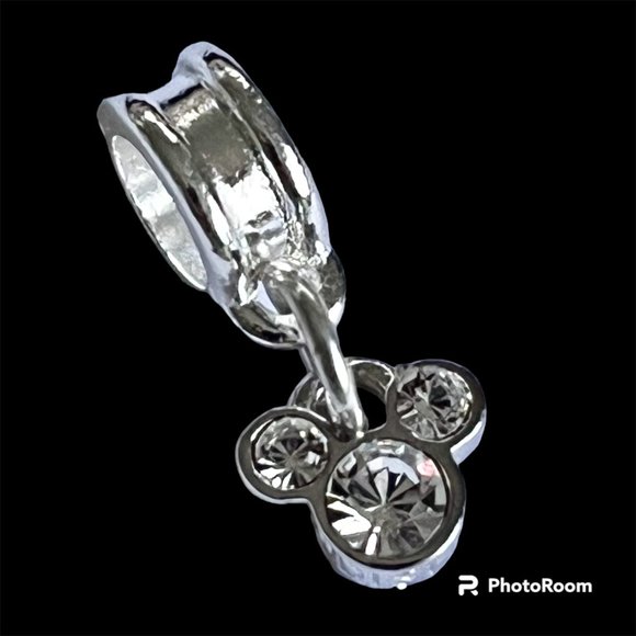 Vtg Disney Mickey Mouse Charm European Bead Slider SilverPlated Austrian Crystal - Picture 4 of 10